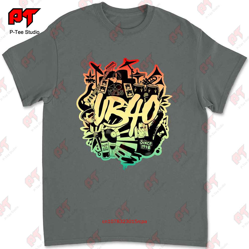 Koszulkka Ub40 40. Rocznica Oficjalny Klub Dub Reggae Czarna Rasta Logo 4XL IH21