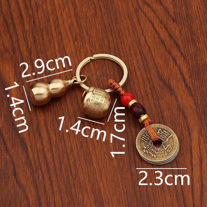 

Mini Baifu Tank Brass Keychain with Five Emperors Coins Gourd Scenic Spot Pendant