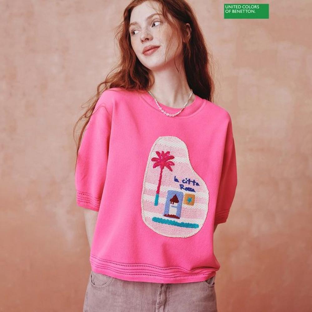 

[Benetton] Вязаная нашивка с сетчатой вышивкой Benetton Bakpb3531 HP_Hot Pink/OS