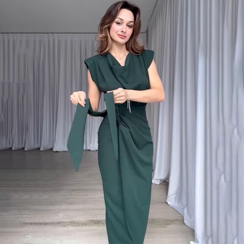Slimming Fashion Off-Shoulder Long Sleeve Dress for Women - Spring 2025