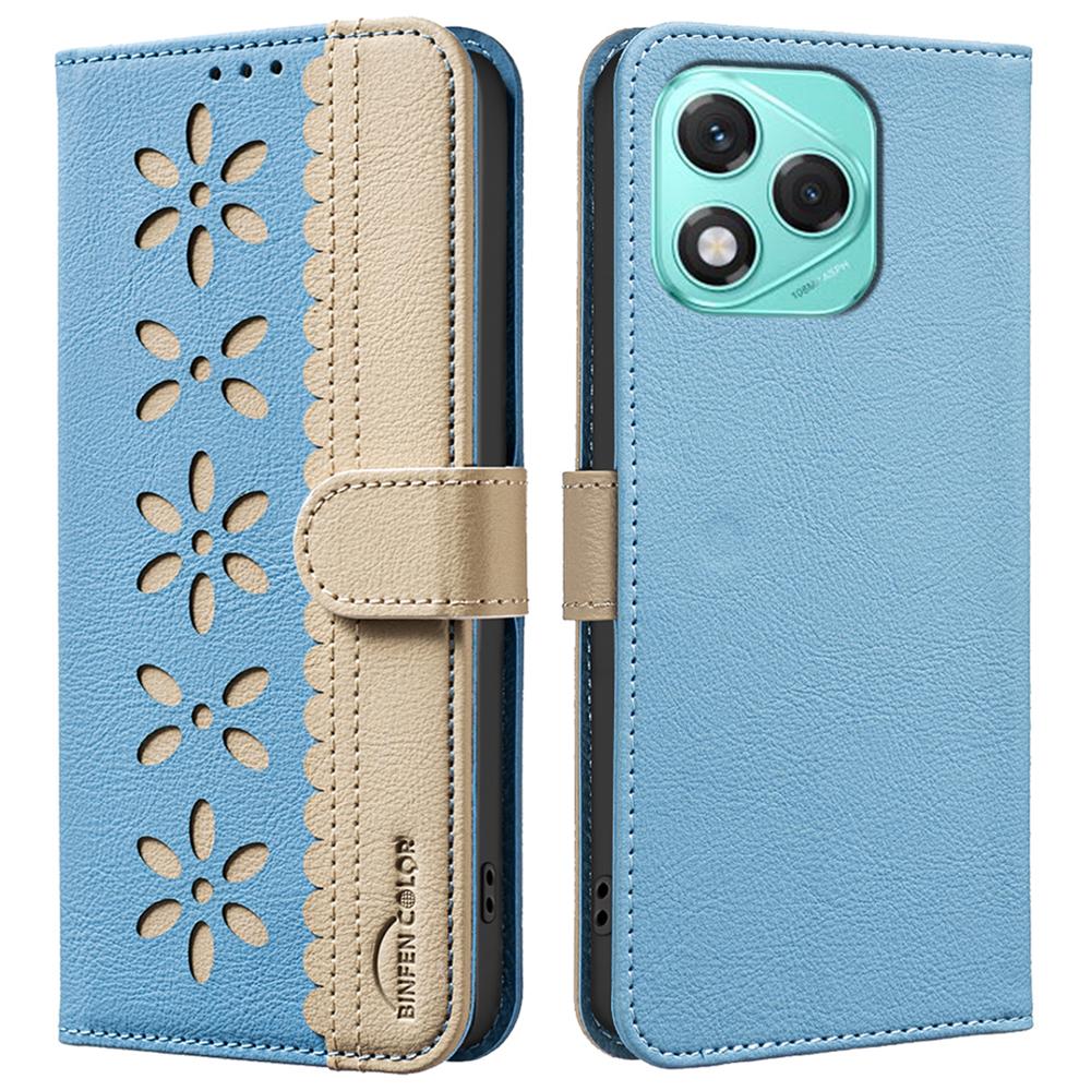 

BINFEN COLOR BF36 For Honor 400 Lite Leather Case Floral Pattern Phone Cover RFID Blocking Wallet Stand Baby Blue