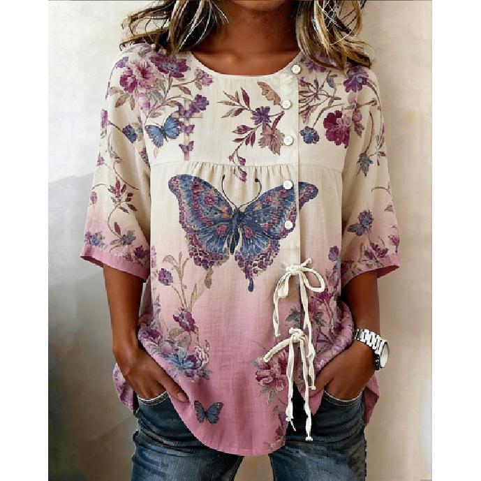 High-end long-sleeve printed shirt, long-sleeve women s shirt, long-sleeve shirt with ties, women s shirt S