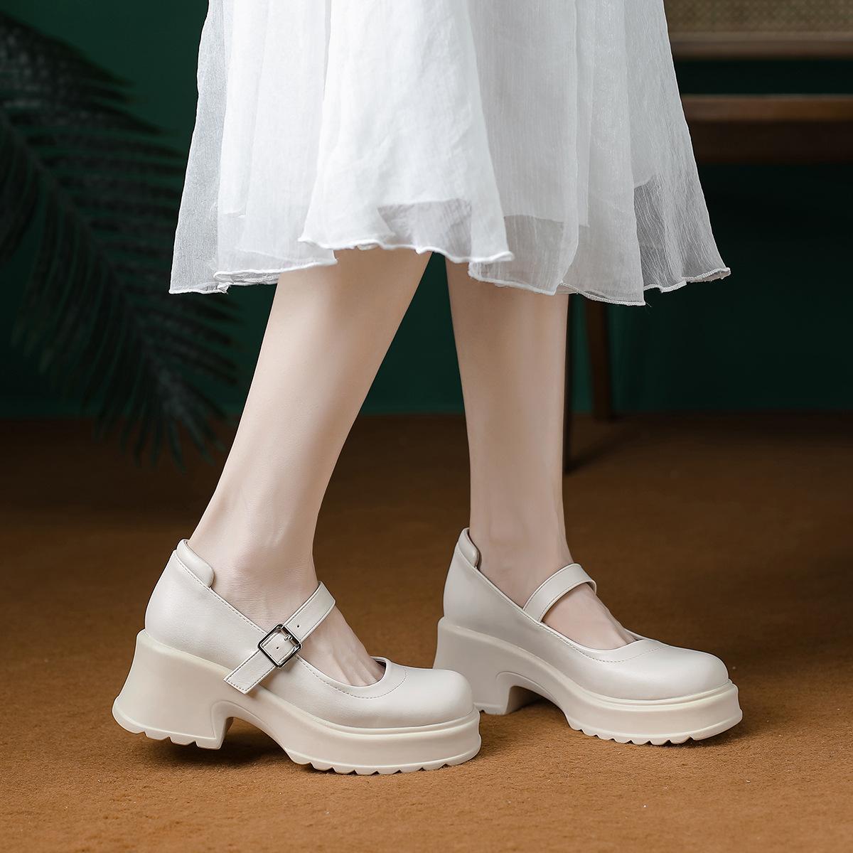 

Туфли Мэри Джейн на толстой подошве для женщин 2024 года, новые модные повседневные простые однотонные универсальные туфли на толстом каблуке, осеннее время 34