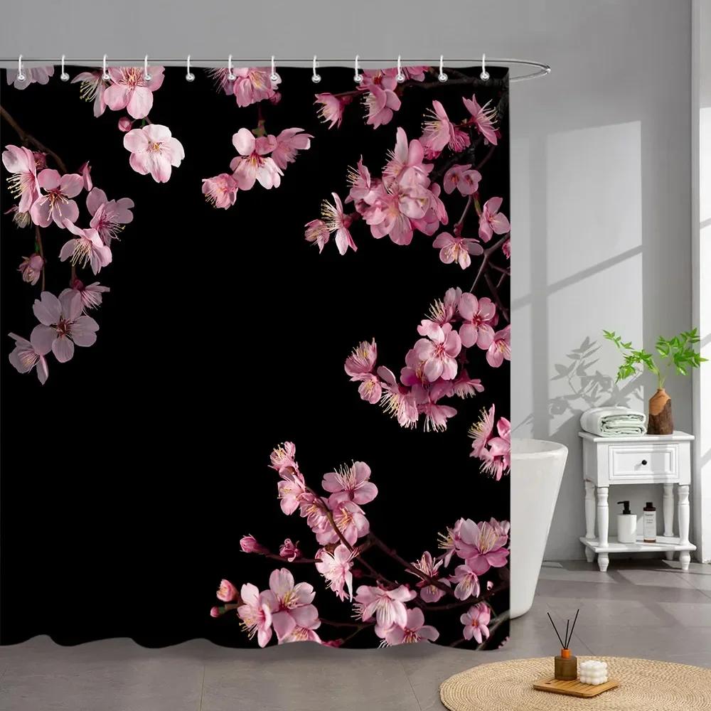 Outdoor Garden Poster Shower Curtain Vintage Window Wall Growing Floral Plants Polyester Fabric Shower Curtains Bathroom Decor