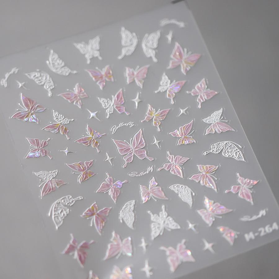 1Pcs 5D Embossed Aurora Butterfly Nail Art Stickers Self Adhesive Decals For Nails Decoration DIY 3D Acrylic Nail Supplies Parts