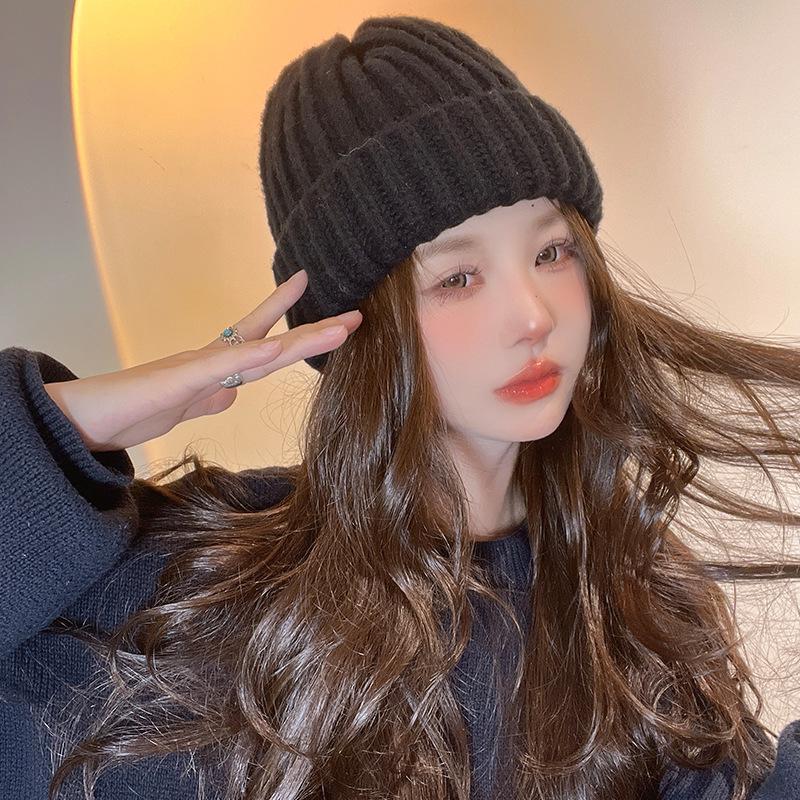 Large size Face slim Hat for Women Autumn and Winter Solid Color Thick Knitted Hat  Cold Proof and Versatile Ear Protecting Wool Hat for Men