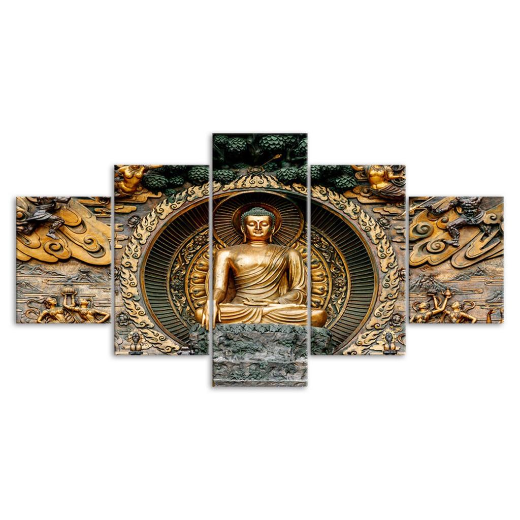 Buddha Statue Sculpture Canvas 5 Piece Wall Print Five Panel Modern Art Poster Picture Home Decor Gift For Him For Her