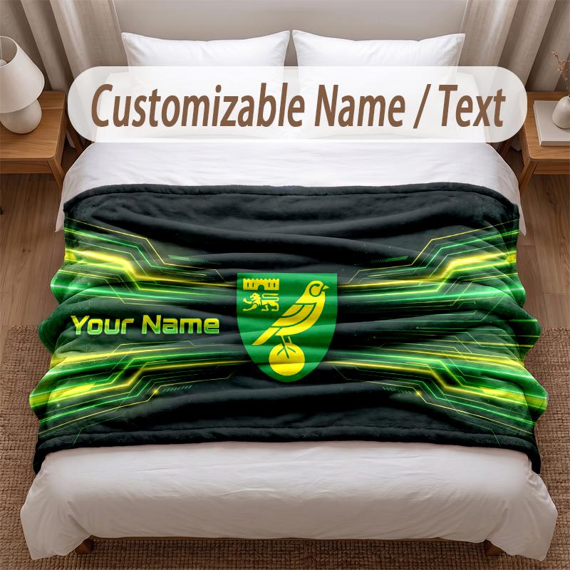 Norwich City Printed Flannel Blanket Custom Name Text Soft Warm Throw For Bedroom Holiday Gift