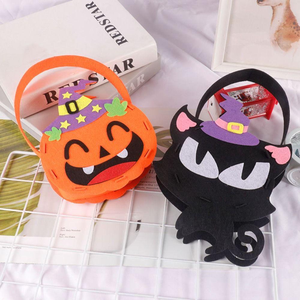 4pcs Pumpkin Halloween Candy Bag Cartoon Gift Basket Tote Bag Portable Storage Bucket For Kids