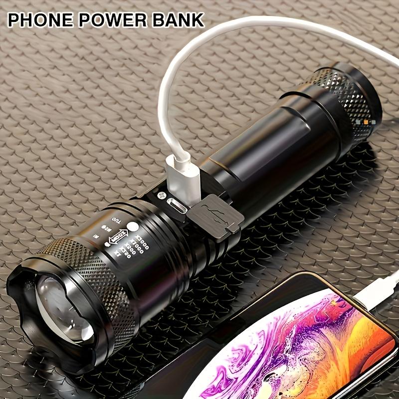 Telescopic zoom flashlight with built-in rechargeable handheld home safety lighting, durable structure, emergency preparation, essential for camping