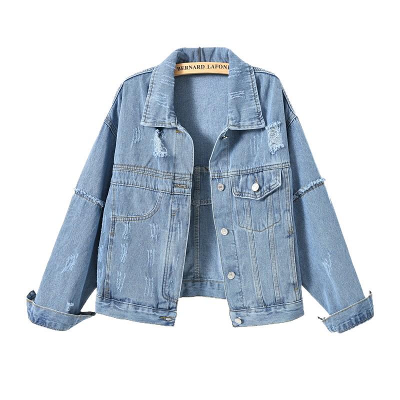 Women's Retro Patchwork Denim Jacket with Frayed Hem - Spring/Autumn, Slimming, Loose Fit, Plus Size, Casual Trend