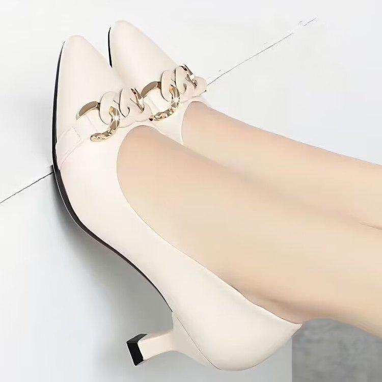 Temperament soft leather single shoes spring new high heels thick heel shallow mouth professional leather shoes