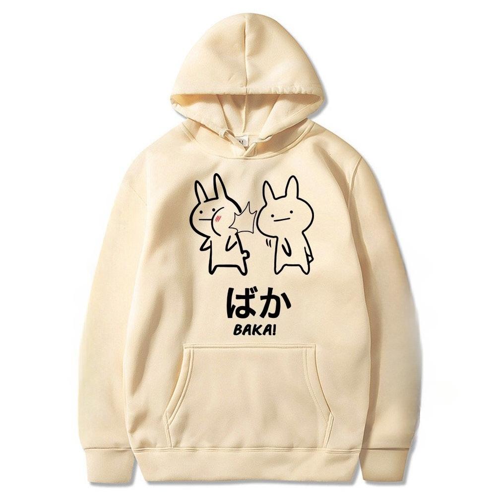 2025Summer Japanese Anime Baka Rabbit Slap Hoodies Men Women Japan Anime Funny Cute Hoody Harajuku Black Sweatshirt Pullover