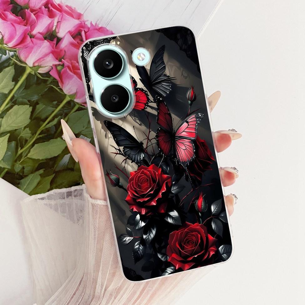 6.59'' Case For Xiaomi Poco X8 Pro 5G Cover Transparent Fashion Flowers Cute Cat Cool Painted Soft Casing 2511FPC34G