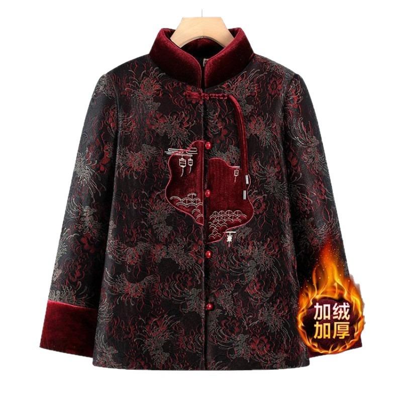 New grandma winter padded coat velvet old lady Tang coat thickened old mother padded jacket