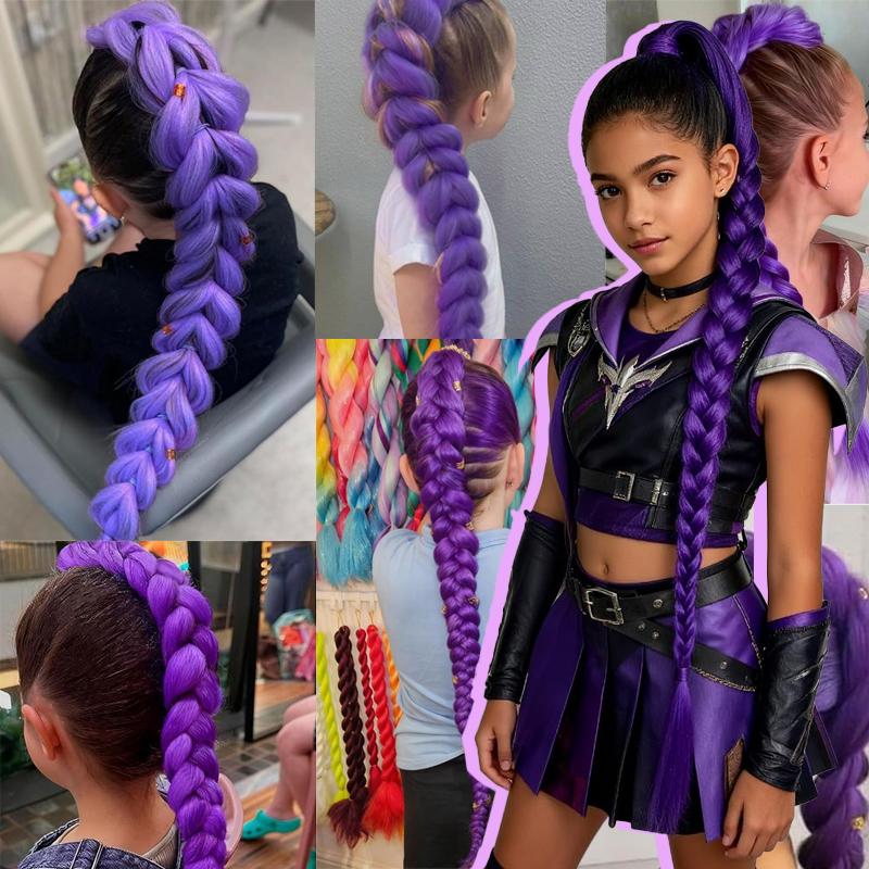 36inch Braided Purple Hair Ponytail Wig Super Long Ponytail with Elastic Hair Band for Kids Party Cosplay Use Purple Wig
