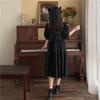 KOSY Puff Sleeve Sundress Women A Line Elegant Vintage Sweet Girl Fashion Midi Dresses Preppy Style Black Dress