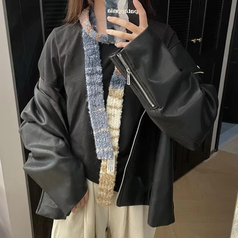 Comfortable Narrow Strip Scarf Rainbow Stripe Thin Scarf Harajuku Style Long Narrow Scarves