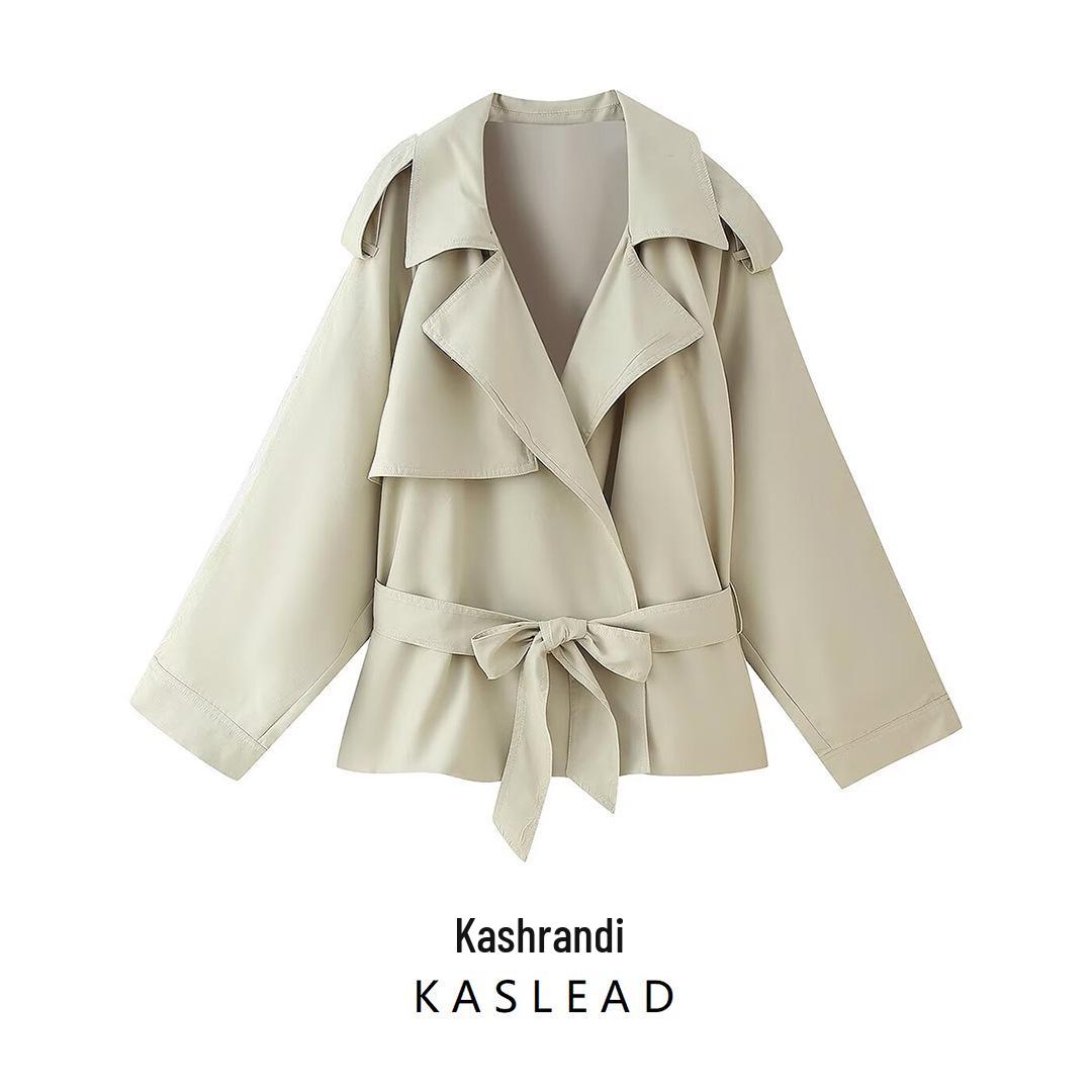 

2025 Women s European & American Style Belted Long Sleeve Drop Shoulder Trench Coat Large