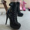Sexy Single Boots Lace Up 15cm High Top Thin Heel 4CM Platform Ankle Short Unisex Plus Size Padlocks