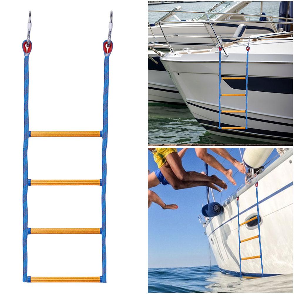 4 Step Heavy Duty Climbing Rope Folding Portable Rope Boarding Ladder Swim Ladder for Inflatable Boat Kayak Motorboat Canoeing