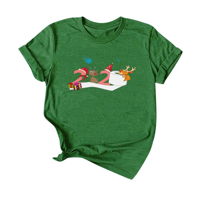 

Spring Summer 2020 Christmas Reindeer Print Short Sleeve T-Shirt Small зелёный