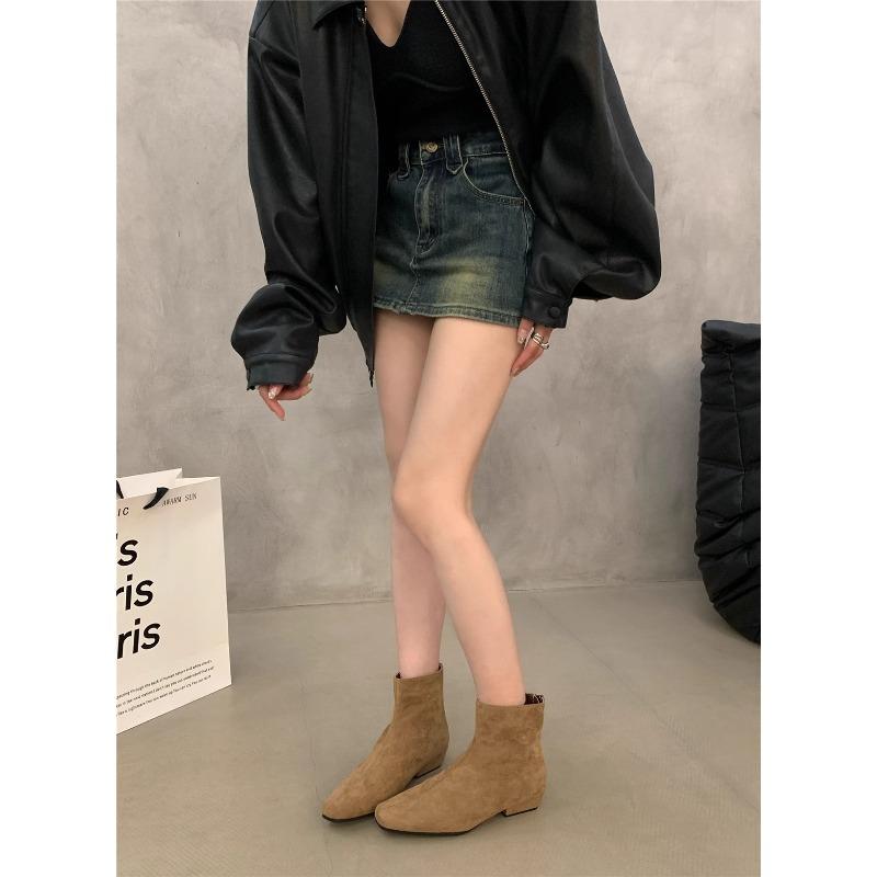 New Maillard Suede Skinny Boots Short Boots Women's Shoes Martin Boots Autumn and Winter Casual Versatile Small Ankle Boots