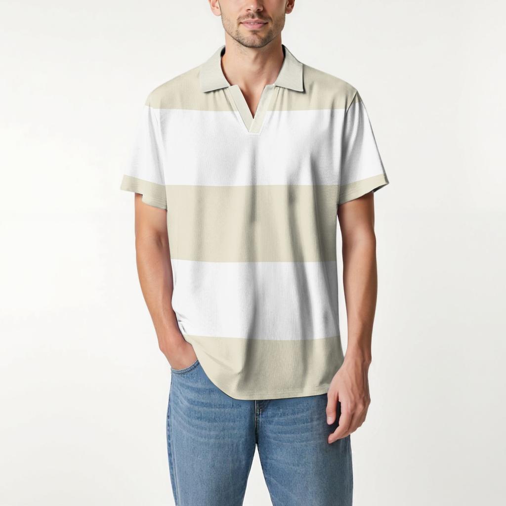 Moda Hombre Top Estampado Cuello en V Manga Corta Camiseta de Golf