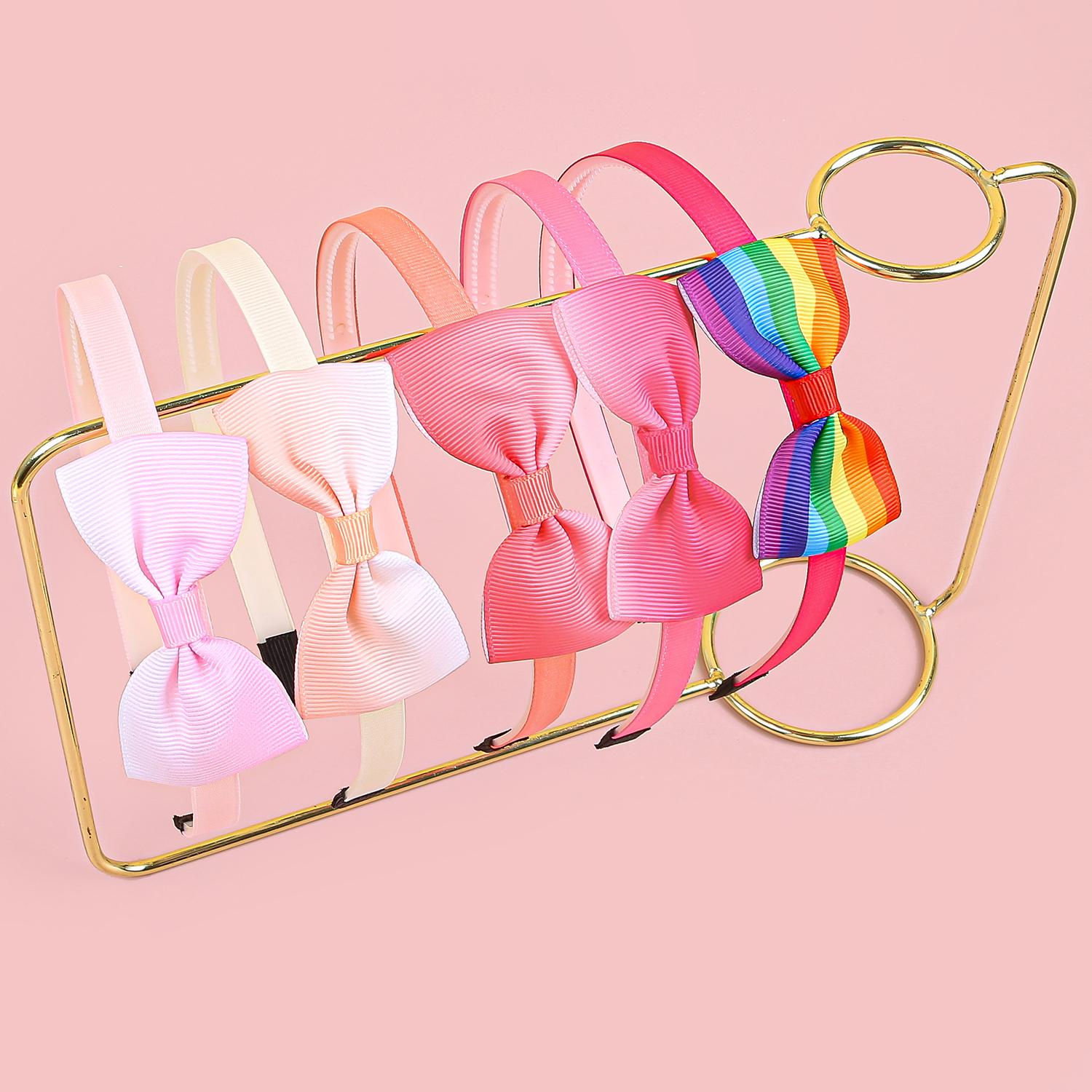 

5pcs Cute 2.7inch Rainbow Ribbon Hair Bows Headbands for Girls Plastic Teeth Hairbands Kids Children Girls Hair Accessories