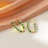 Artistic Retro Square Green Glass Earrings In Copper Rose Gold Plating For Women