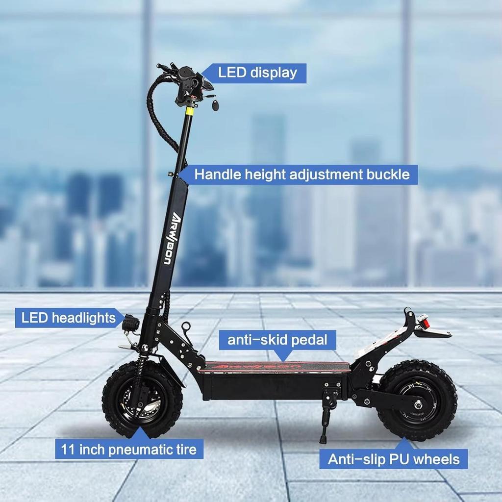 Monopattino Elettrico Q30 per Adulti Velocità 30 MPH Motore 2500W 48V/16AH Pneumatico Off-Road 11'' Freni a Disco Autonomia 30-50 Miglia Monopattini Elettriche