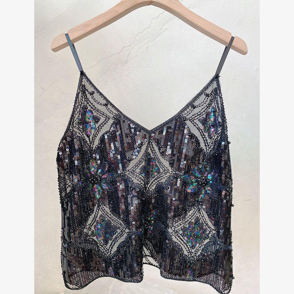 Niche Women s Sequin Bead Embellished V-Neck Camisole - Trendy, Sexy, Slimming Summer Top One Size (80-130 jin)