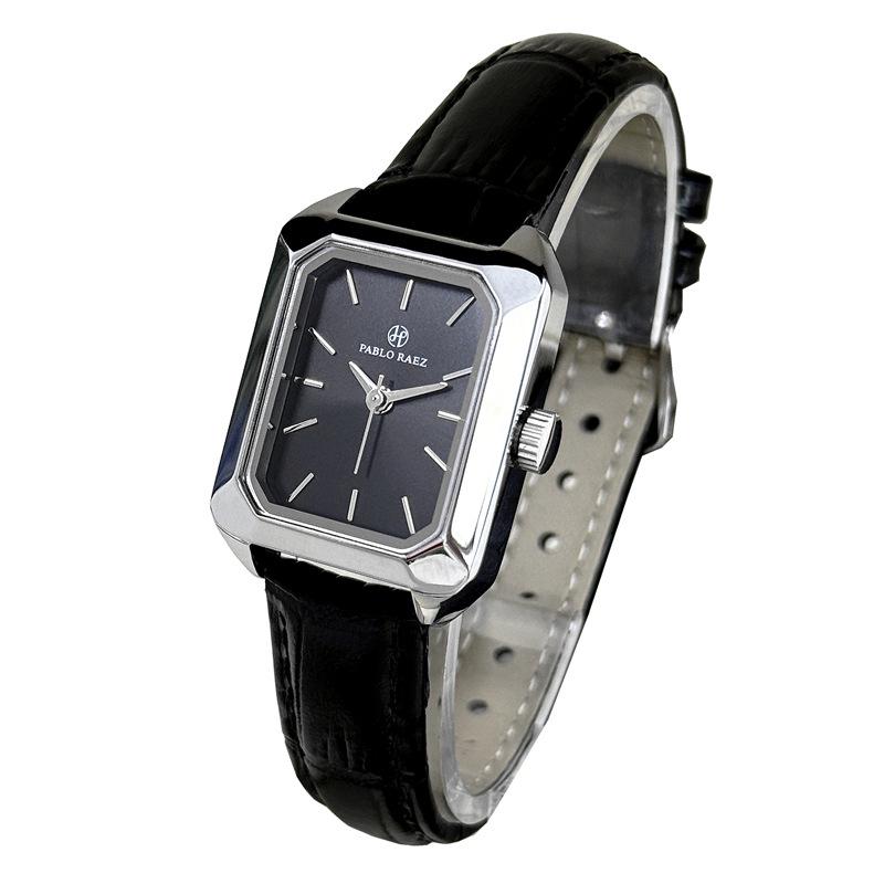 PABLO RAEZ Bestseller Gold Square Women's Watch with Black Leather Strap - Fashionable, Simple, Waterproof, INS Style