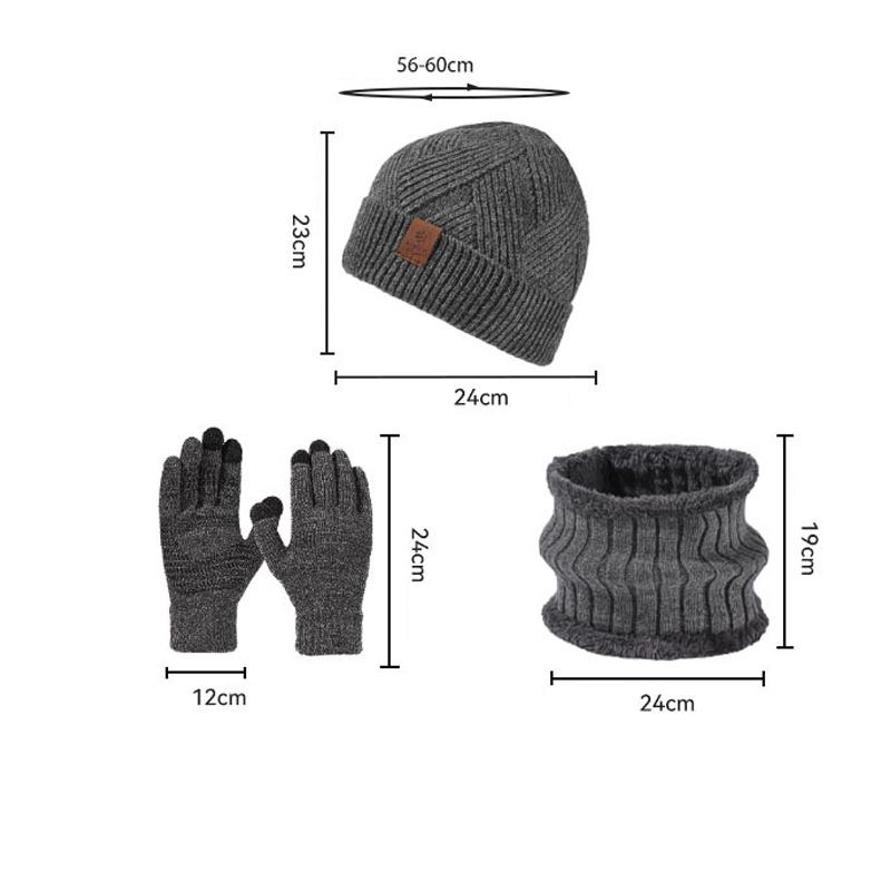 High Stretch Wool Hat Warm Kit Men's Winter Outdoor Warm Knitted Hat Scarf Gloves Three-Piece Set