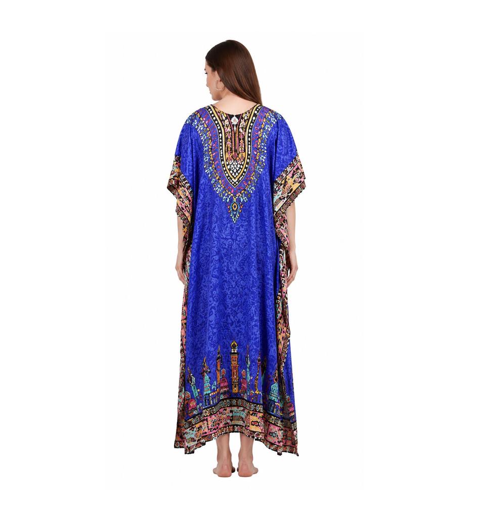 TreegoArt Fashion Women's Polyester Long African Kaftan Caftan Printed Adjustable Boho Dress Nightwear Maxi Gown