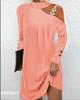 Women's One Shoulder Chain Detail Long Sleeve Dress