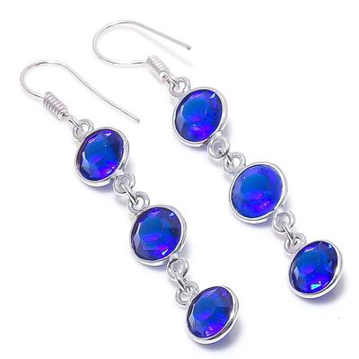 Natural London Blue Topaz Gemstone 925 Sterling Silver Earring 2.32" Y7t71