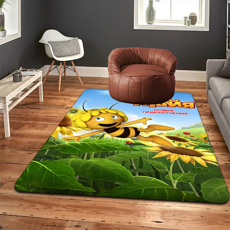 Cartoon bees and Maya Rug Floor Mat for Living Room or Bedroom Soft and Comfortable Carpet a Gift for Birthday and Holiday.