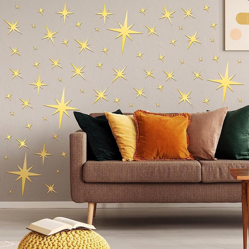 42Sheets Creative Star Acrylic Removable Mirror Wall Sticker Mosaic Wall Decal Diy Wall Paper Festival Home Decoration Stickers