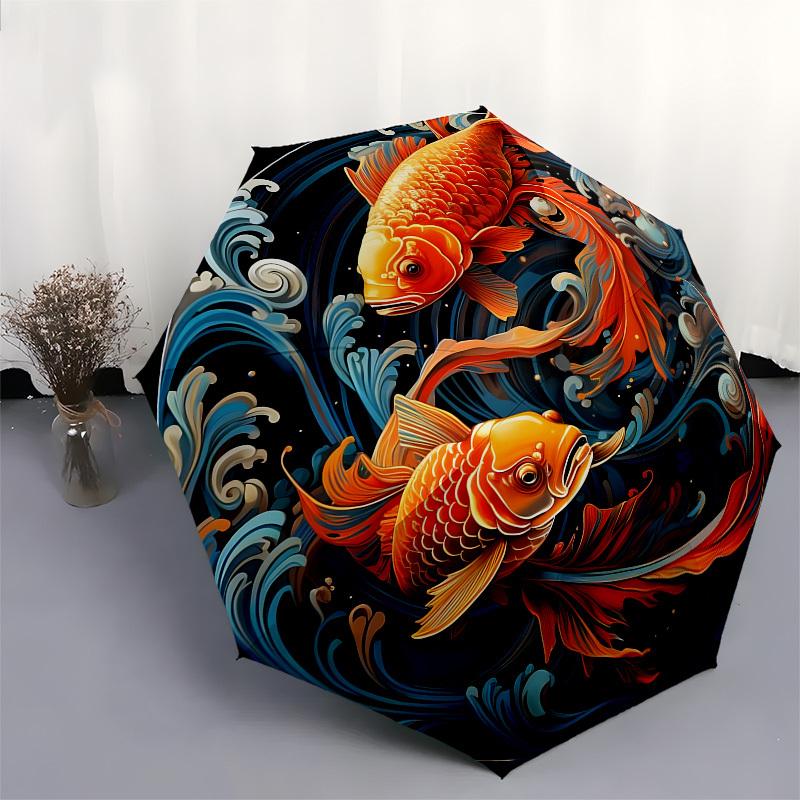 1pc Koi Fish Swirls Artwork Umbrella with Plastic Handle,Suitable for All Seasons Home Travel Outdoor UmbrellaB1643