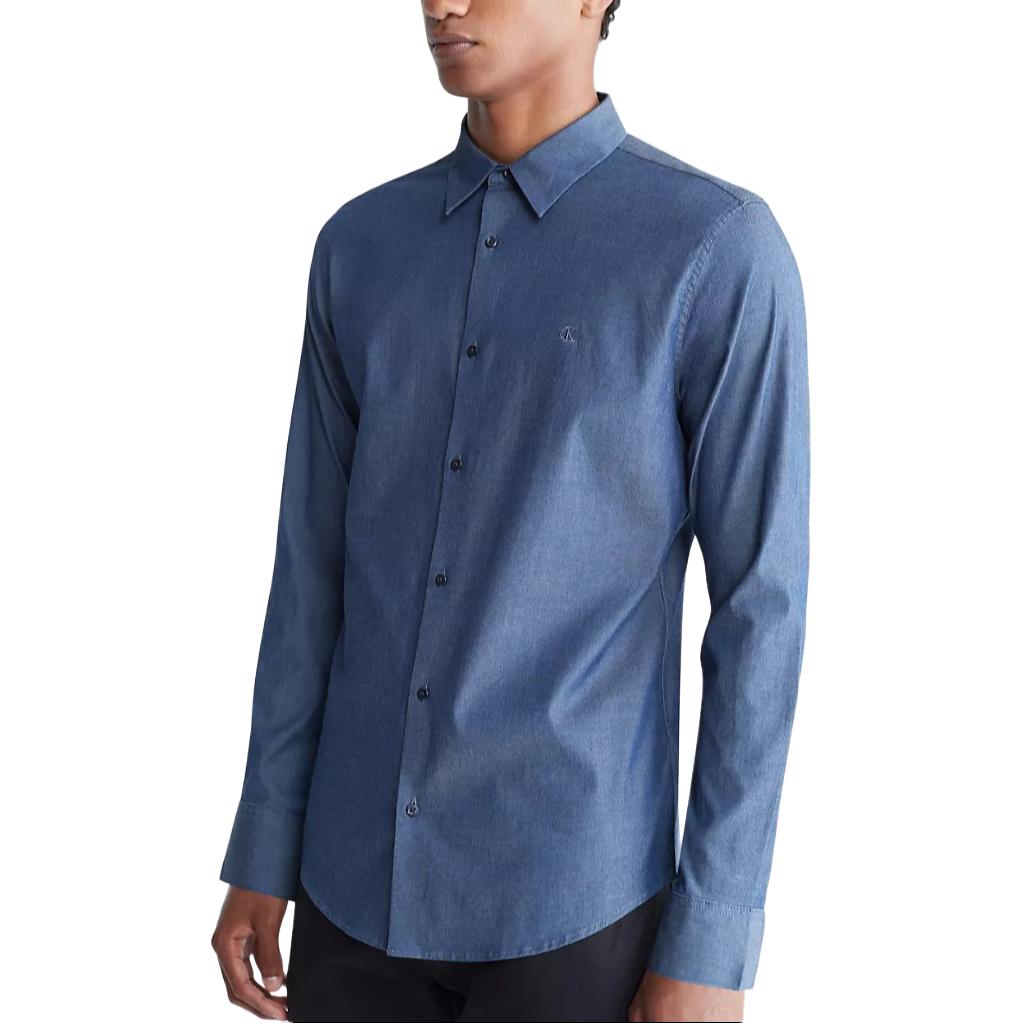 

Calvin Klein Slim Fit Button Letter Embroidered Long Sleeve Shirt Men shirts Dark-Blue 40QP157-410 M