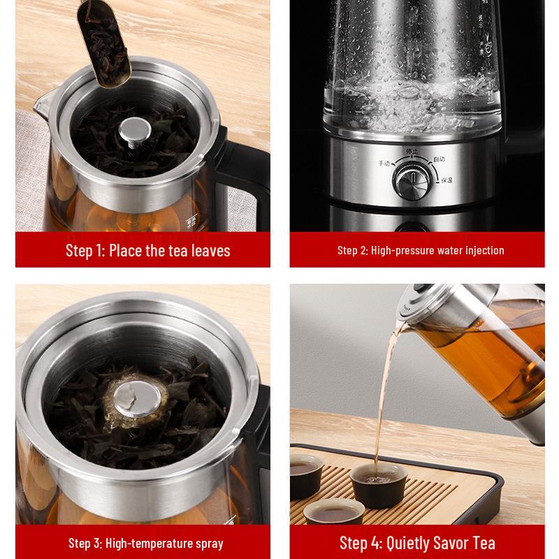 Electric Glass Spray Tea Maker, Large Capacity Steaming Kettle, Black Tea Health Pot