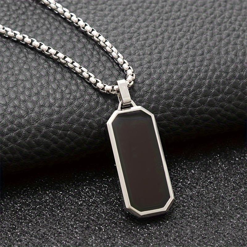 Elegant Men's Stainless Steel Necklace with Sleek Black Pendant - Geometric Design, Non-Magnetic