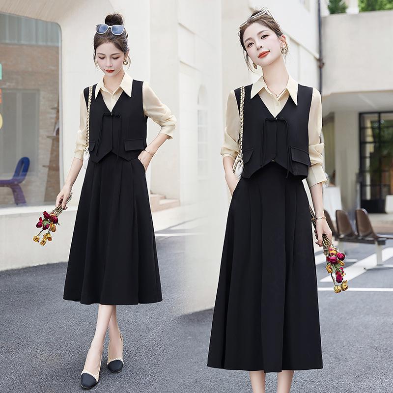 

Ретро набор из трех предметов «Социалитка», осень 2024: Жилет с застежкой-лягушкой, юбка миди, рубашка для внутреннего слоя - YE6206 XXL (125-135 jin) чёрный