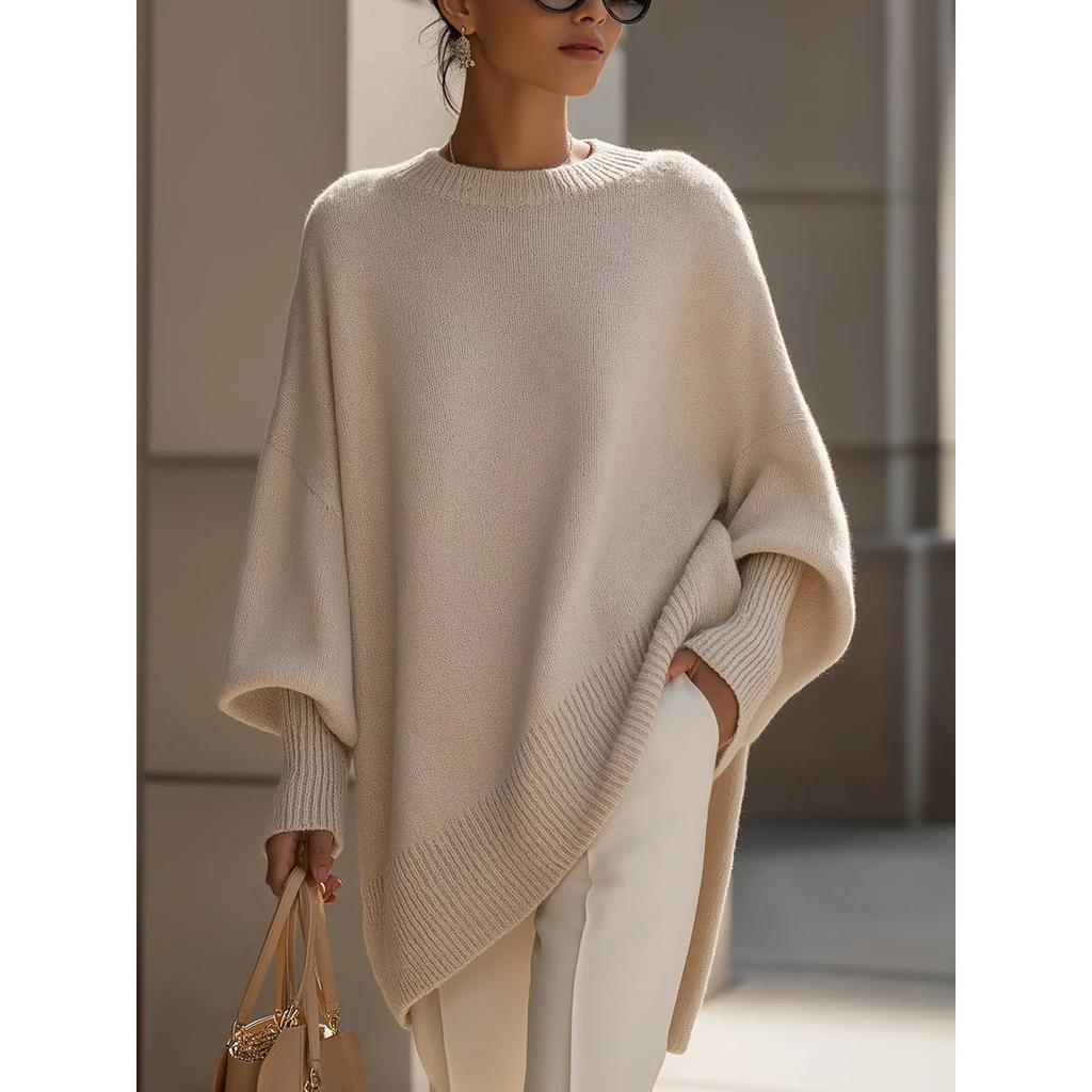 Women's Crew Neck Long Sleeve Knit Top Loose Fit Casual Solid Thick Faux Cashmere Oversized Pullover