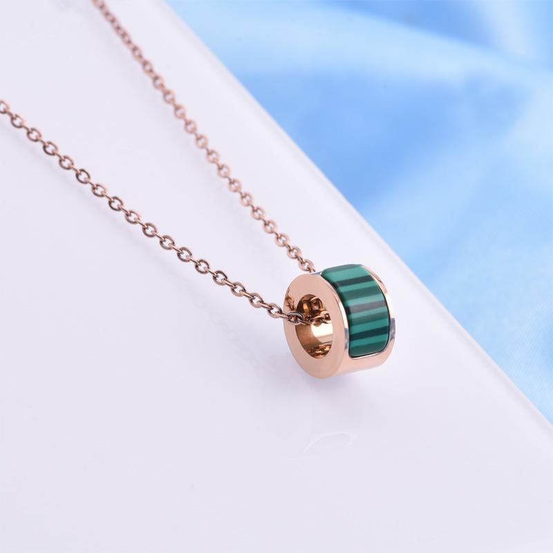 Rose Gold Malachite Necklace: Thin Waist Collarbone Chain In Japanese Korean Style
