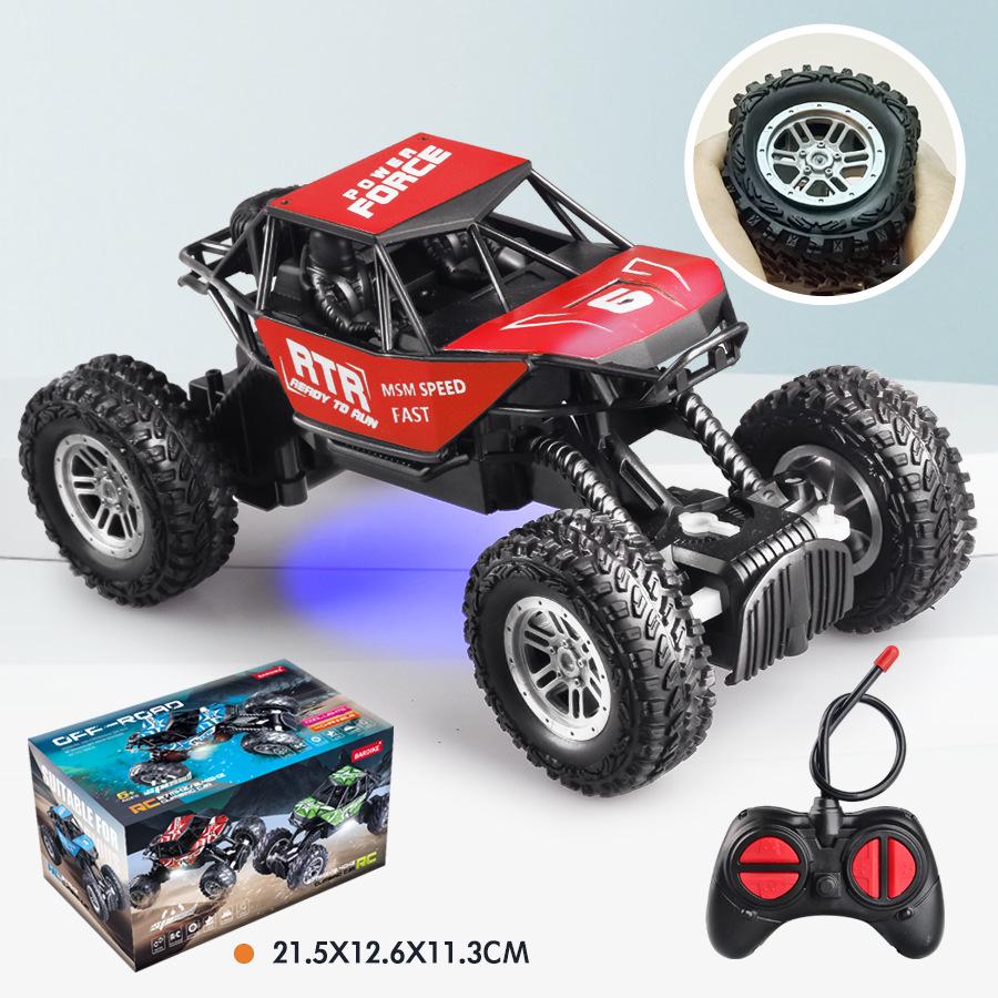 Off-Road Remote Control Climbing Car: High-Speed, 2.4G, Four-Channel, Rechargeable with Lights – Dynamic Toy Vehicle for Kids.