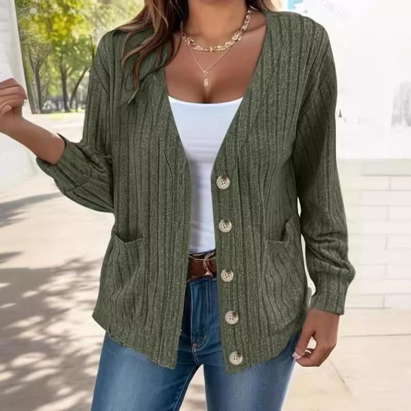 TIFICY Women's Fashion Casual Solid Color Print Autumn Winter Long Sleeve V-Neck Jackets & Coats