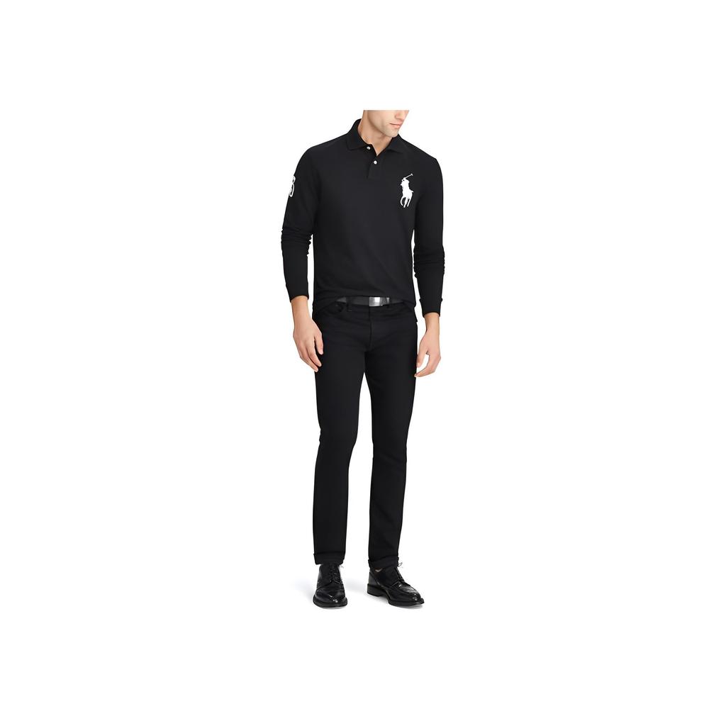 Polo Ralph Lauren Solid Color Big Pony Embroidered Logo Long Sleeve Polo Shirt Men Tops Black 710671951-002