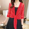 Summer Women's Loose Fit Breathable Thin Cardigan Half Sleeve Shawl Casual Bright Lace Sun Protection Clothing Silk